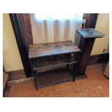 Metal Shelf Unit and Wooden Pedestal Pair