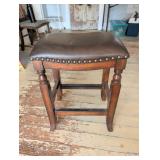 Wooden Stool with Leather Upholstered Seat