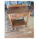 Small Oak Side Table with Drawer and Shelf