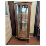 Oak Curio Cabinet with Glass Shelves and Light