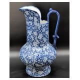 Victorian-Style Blue and White Ceramic Pitcher