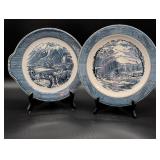 Blue Currier & Ives Decorative Plates