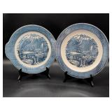 Currier & Ives Blue Ceramic Plates Set