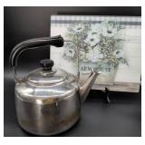Metal Teapot with Black Handle and Farmhouse Decor