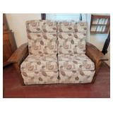 Oak-Framed Reclining Loveseat with Leaf Pattern Up