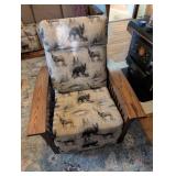 Oak-Toned Armchair with Wildlife Upholstery