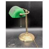 Brass Bankerï¿½s Desk Lamp with Green Shade