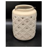 Cream Ceramic Lantern with Star Cutouts