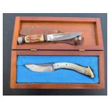 Wood Display Case with Two Knives and Sheath
