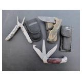Three Folding Multi-Tools and Sheaths