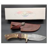 Damascus Blade Knife with Leather Sheath