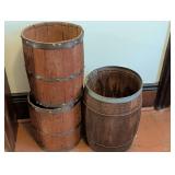 Three Wooden Barrels with Metal Bands