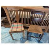 Two Wooden Chairs with Woven and Upholstered Seats