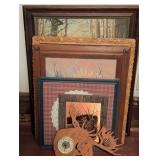 Framed Artwork and Wood Clock Lot