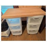 Wood Top Table with Plastic Storage Drawers