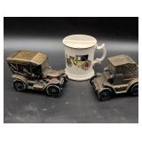 Metal Bank Replicas and Ceramic Shaving Mug Set