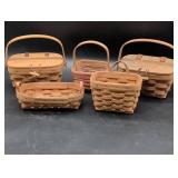Five Longaberger Handwoven Baskets