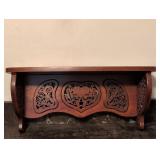 Carved Wooden Wall Shelf with Heart Motif