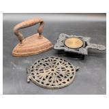 Cast Iron Sad Iron, Trivet, and Hot Plate