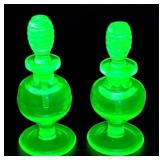 Uranium Glass Perfume Bottles with Stoppers