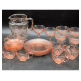 Pink Depression Glass Tableware Set with Pitcher