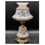 Floral Glass and Brass Electric Table Lamp