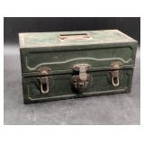 Green Metal Tackle Box with Dual Tray Interior