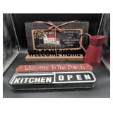 Decorative Signs and Tin Pitcher Set
