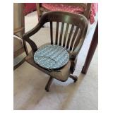 Swivel Wooden Desk Chair with Slatted Back
