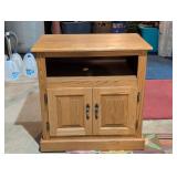 Oak Cabinet with Open Shelf and Two Doors