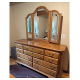 Oak Dresser With Removable Tri-Fold Mirror