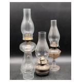 Four Glass Oil Lamps with Metal Burners