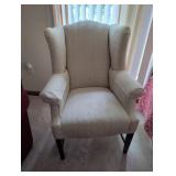 Upholstered Wingback Armchair with Neutral Fabric