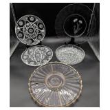 Five Pressed And Cut Glass Plates