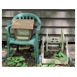 Wooden Birdhouse and Garden Hose Reel