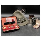 Vintage Pins, Hats, Jewelry, and Pewter Items
