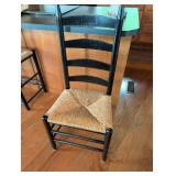 Black Ladder-Back Chair With Woven Rush Seat