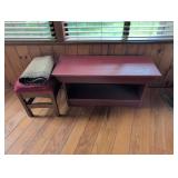 Red Painted Wooden Bench With Open Storage