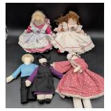 Five Handmade Cloth Dolls in Traditional Attire