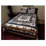 Wood Spindle Bed Frame with Quilted Patriotic Bedd