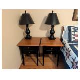 (2) Wooden Side Tables with Lamps