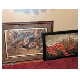 Framed Fox Print and Framed Poppy Field Print