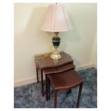 3 Wooden Nesting Tables and Table Lamp