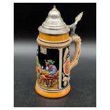West Germany Ceramic Beer Stein with Pewter-L
