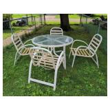 Outdoor Patio Set with Glass Table, Four Slat