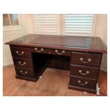 Double Pedestal Wood Desk with Brass Handles