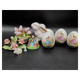 Ceramic Easter Rabbits and Eggs