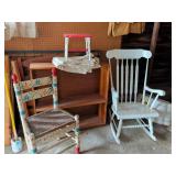 Painted Chairs, Stool, Bookshelf, Dog Bowl