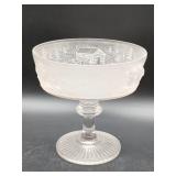 Etched Glass Compote with Cabin and Wildlife