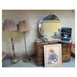Vintage Items Including Desk, Lamps,